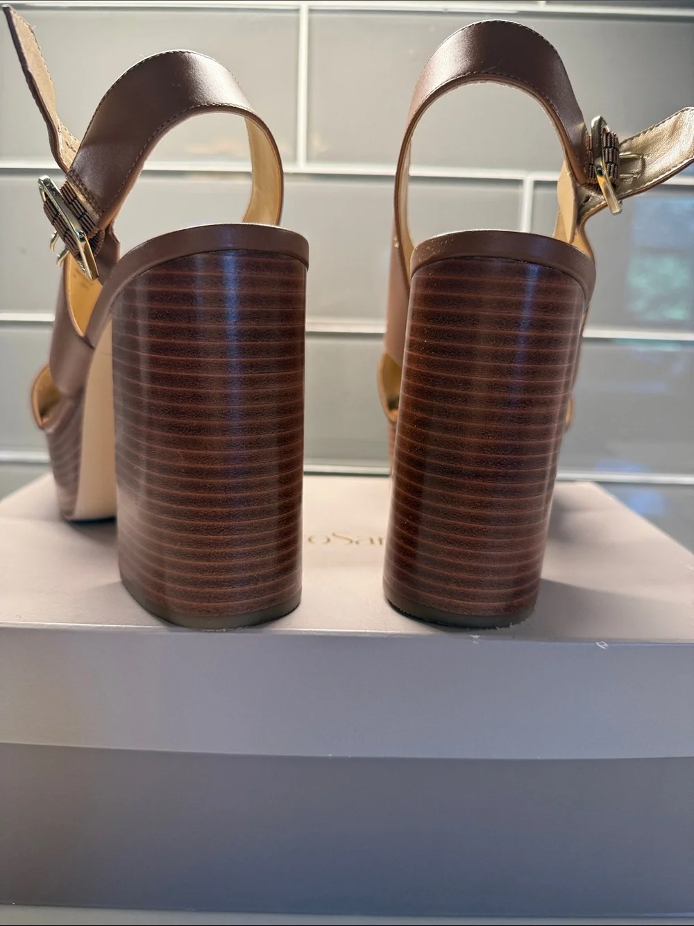 Michael Kors Brown Leather Platform Slingback Heels